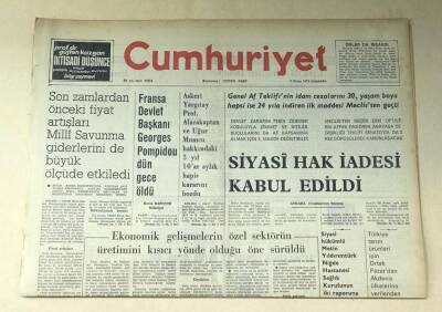 Cumhuriyet Gazetesi 3 Nisan 1974 GZ618 - 1