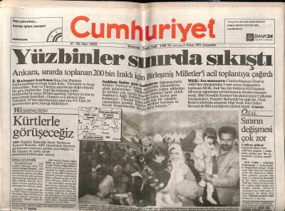 Cumhuriyet Gazetesi 3 Nisan 1991 - Washıngton Kürtlerle Görüşeceğiz GZ61268 - 2