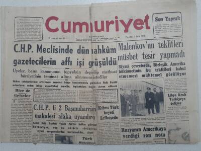 Cumhuriyet Gazetesi - 3 Ocak 1955 - Rusların Amerikaya Verdiği Son Nota GZ112858 - 1
