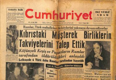 Cumhuriyet Gazetesi 3 Ocak 1964 - Lefkoşada 6 Türk Rumlar Tarafından Kaçırıldı, Adadaki Katliam, Münir Özkul Problemi GZ88064 - 1