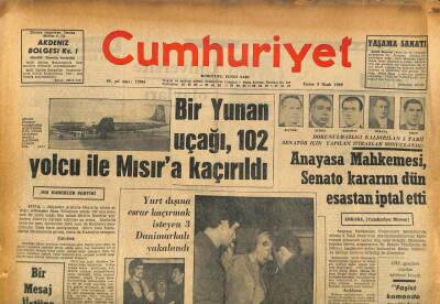 Cumhuriyet Gazetesi 3 Ocak 1969 - Bir Yunan Uçağı , 102 Yolcu İle Mısıra Kaçırıldı GZ86023 - 1