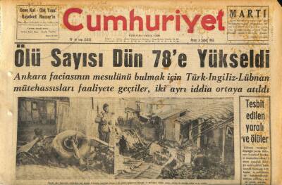 Cumhuriyet Gazetesi 3 Şubat 1963 - Ankara Faciasındaki Ölü Sayısı Dün 78e Yükseldi GZ120579 - 1