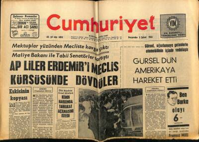 Cumhuriyet Gazetesi 3 Şubat 1966 - APliler Erdemiri Meclis Kürsüsünde Dövdüler GZ61838 - 2