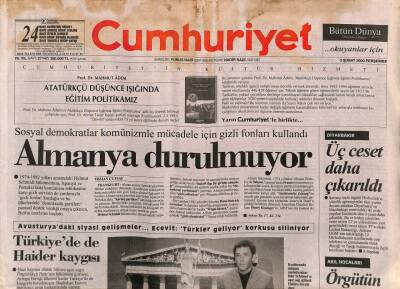 Cumhuriyet Gazetesi 3 Şubat 2000 - Avrupanın Ortasında Aşırı Sağ Ve Muhafazakarlar Koalisyonda Anlaştı GZ96437 - 1
