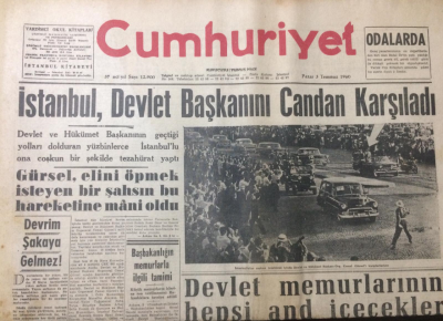 Cumhuriyet Gazetesi 3 Temmuz 1960 - Devlet Memurlarının Hepsi And İçecekler - GZ12581 - 2