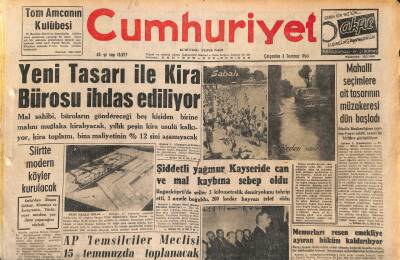 Cumhuriyet Gazetesi 3 Temmuz 1963 - Yeni Tasarı İle Kira Bürosu İhdas Ediliyor - Valilerin Halkevlerine Yardımcı Olmaları İstendi GZ120708 - 1