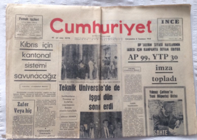 Cumhuriyet Gazetesi 3 Temmuz 1968 - Kıbrıs İçin Kantonal Sistemi Savunacağız - GZ19293 - 1