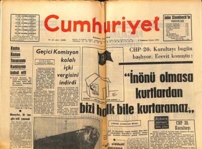 Cumhuriyet Gazetesi - 3 Temmuz 1970 - Ecevit İnönü Olmasa Kurtlardan Bizi Halk Bile Kurtaramaz GZ99434 - 1
