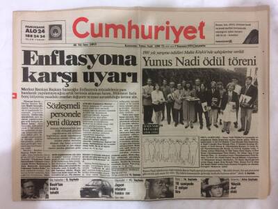 Cumhuriyet Gazetesi 3 Temmuz 1991 - Yunus Nadi Ödülleri Verildi GZ73268 - 1