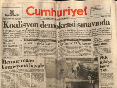 Cumhuriyet Gazetesi 3 Temmuz 1992 - Koalisyon Demokrasi Sınavında GZ56824 - 1