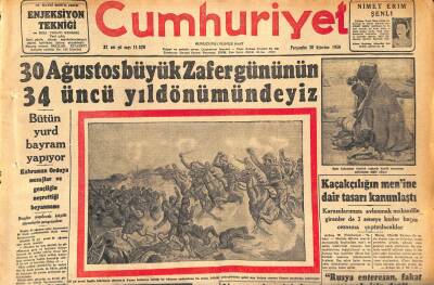 Cumhuriyet Gazetesi 30 Ağustos 1956 - Makariosun Vekili Evine Hapsedildi - Ankaradan Notlar GZ119858 - 1