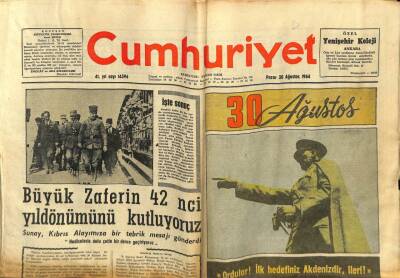 Cumhuriyet Gazetesi 30 Ağustos 1964 - İzmir Fuarındaki Amerikan , Rus , Mısır Pavyonları Tahrip Edildi GZ69553 - 2