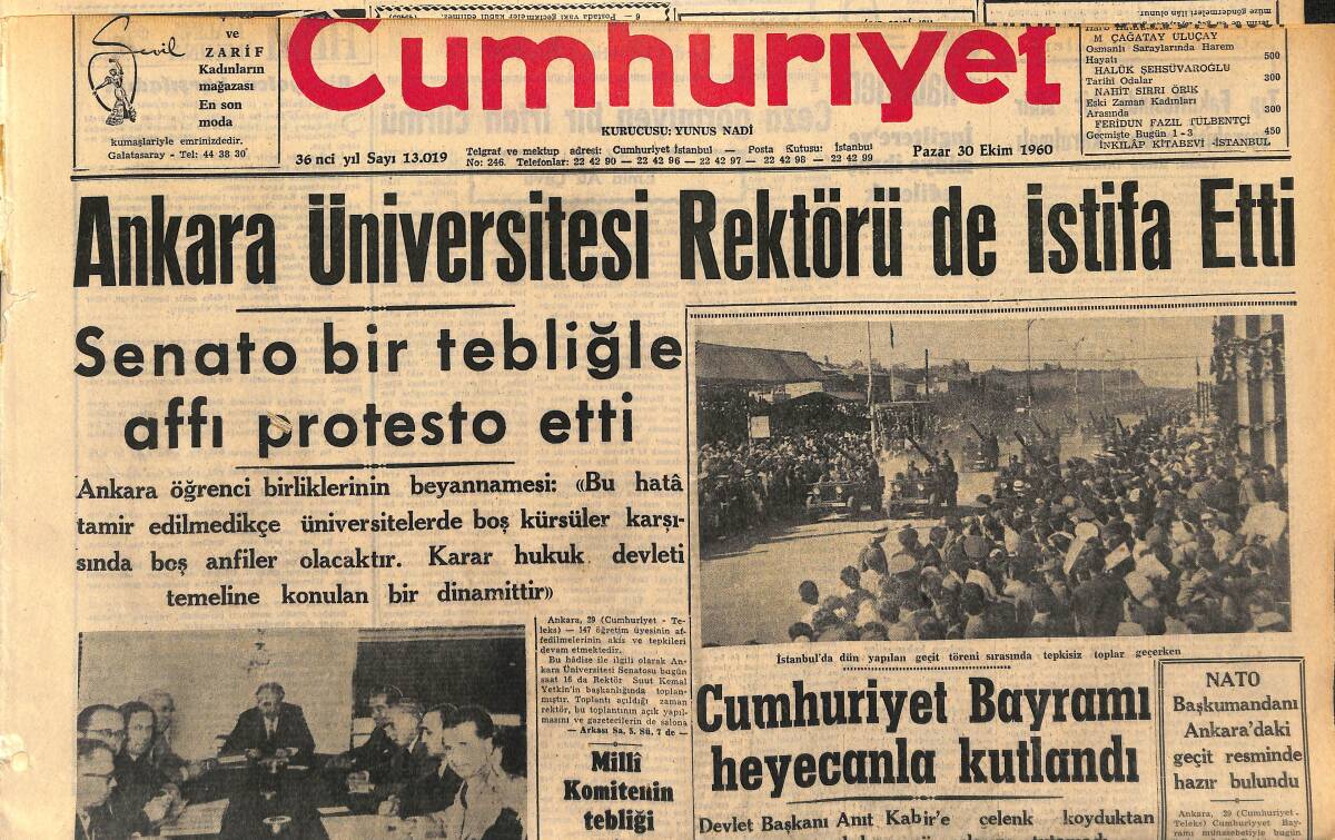 Cumhuriyet Gazetesi 30 Ekim 1960 - Ankara Üniversite Rektörü De İstifa Etti - Bebek Davasının Duruşması Yarın Yassıada'da Başlıyor GZ152565 - 1
