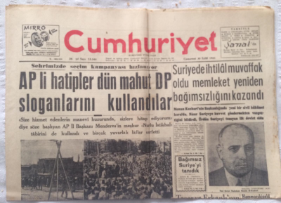 Cumhuriyet Gazetesi 30 Eylül 1961 - Suriyede İhtilal Muvaffak Oldu,Memleket Yeniden Bağımsızlığını Kazandı - GZ19466 - 1