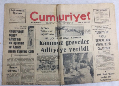 Cumhuriyet Gazetesi 30 Eylül 1966 - Kanunsuz Grevciler Adliyeye Verildi - GZ19155 - 1