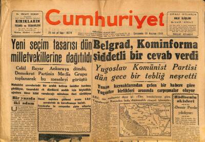 Cumhuriyet Gazetesi - 30 Haziran 1948 - Belgrad, Kominforma Şiddetli Bir Cevap Verdi GZ99525 - 1