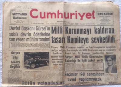 Cumhuriyet Gazetesi 30 Haziran 1960 - Devlet Başkanı Gürselin Sabık Devrin Adetlerine Son Veren Tamimi - GZ19338 - 1