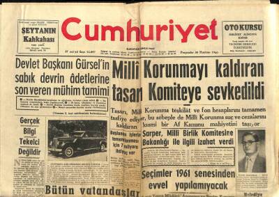 Cumhuriyet Gazetesi 30 Haziran 1960 - Milli Korunmayı Kaldıran Tasarı Komiteye Sevkedildi GZ88317 - 1