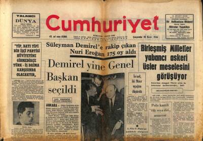Cumhuriyet Gazetesi 30 Kasım 1966 - Demirel Yine Genel Başkan Seçildi GZ85357 - 1