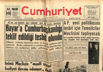 Cumhuriyet Gazetesi 30 Mart 1963 - Bayara CumhurbaşkanlığıTeklif Edildiği Tespit Olundu GZ103110 - 1