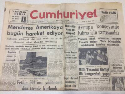 Cumhuriyet Gazetesi 30 Mayıs 1954 - Avrupa Konseyinde Kıbrıs İçin Tartışmalar GZ52455 - 1