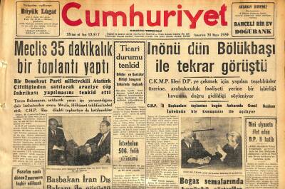 Cumhuriyet Gazetesi 30 Mayıs 1959 - İnönü Dün Bölükbaşı İle Tekrar Görüştü -Endonezyada Yolcu Treninin Uçuruma Yuvarlanması Neticesinde 185 Kişi Öldü GZ120067 - 1
