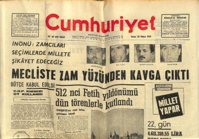 Cumhuriyet Gazetesi 30 Mayıs 1965 - Mecliste Zam Yüzünden Kavga Çıktı GZ58990 - 1