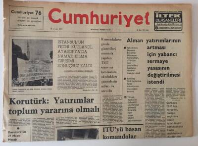 Cumhuriyet Gazetesi 30 Mayıs 1976 - İstanbulun Fethi Kutlandı Ayasofyada Namaz Kılma Girişimi Sonuçsuz Kaldı GZ13655 - 1