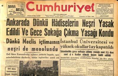 Cumhuriyet Gazetesi 30 Nisan 1960 - Ankarada Dünkü Hadiselerin Neşri Yasak Edildi Ve Sokağa Çıkma Yasağı Kondu GZ120029 - 1