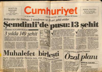 Cumhuriyet Gazetesi 30 Nisan 1987 - 3 Yılda 149 Şehit GZ62159 - 2