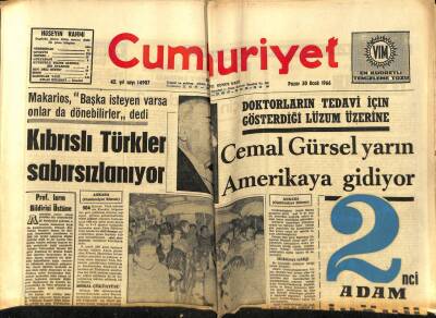 Cumhuriyet Gazetesi 30 Ocak 1966 - Cemal Gürsel Tedavi İçin Amerikaya Gidiyor GZ59225 - 1
