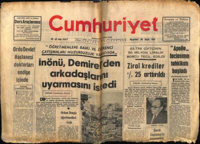 Cumhuriyet Gazetesi 30 Ocak 1967 - Apollo Faciasının Tahkikatı Başladı GZ75920 - 1