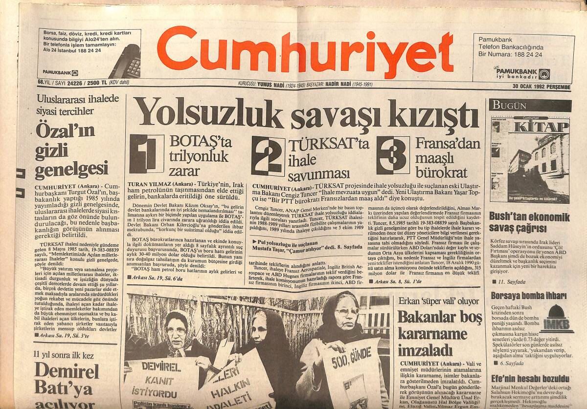 Cumhuriyet Gazetesi 30 Ocak 1992 - Avrupa Yolu Tıkanıyor - Özal'ın Gizli Genelgesi GZ157202 - 1