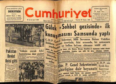 Cumhuriyet Gazetesi 30 Temmuz 1956 - Gülek Sohbet Gezisinde İlk Konuşmasını Samsunda Yaptı GZ78126 - 1