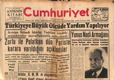 Cumhuriyet Gazetesi 30 Temmuz 1958 - Lübnanda Başbakana Suikasd ! - Yunus Nadi Armağanı GZ98021 - 1