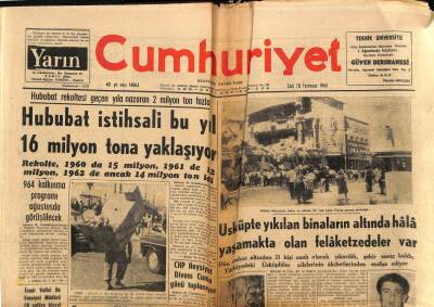 Cumhuriyet Gazetesi 30 Temmuz 1963 - Üsküpte Yıkılan Binaların Altında Hala Yaşamakta Olan Felaketzedeler Var GZ85472 - 1