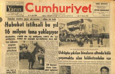 Cumhuriyet Gazetesi 30 Temmuz 1963 - Üsküpte Yıkılan Binaların Altında Hâlâ Yaşamakta Olan Felâketzedeler Var GZ120731 - 1
