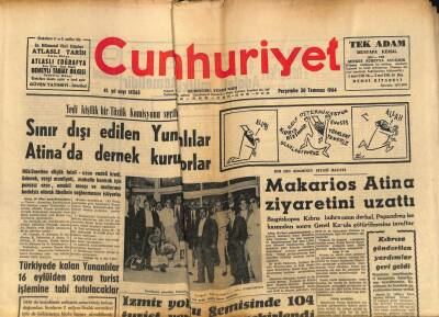 Cumhuriyet Gazetesi 30 Temmuz 1964 - Makarios Atina Ziyaretini Uzattı GZ88398 - 1