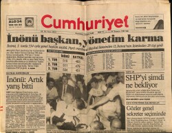 Cumhuriyet Gazetesi 30 Temmuz 1991 - İnönü Başkan , Yönetim Karma GZ65112 - 2