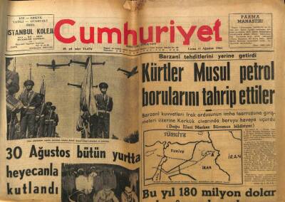 Cumhuriyet Gazetesi 31 Ağustos 1962 - Kürtler Musul Petrol Borularını Tahrip Ettiler GZ82574 - 1