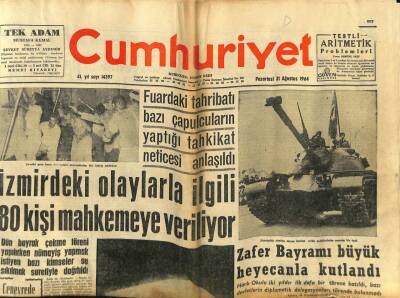 Cumhuriyet Gazetesi 31 Ağustos 1964 - İzmirdeki Olaylarla İlgili 80 Kişi Mahkemeye Veriliyor GZ69557 - 2