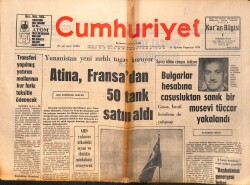 Cumhuriyet Gazetesi 31 Ağustos 1970 - Atina , Fransa'dan 50 Tank Satın Aldı GZ160248 - Gökçekoleksiyon
