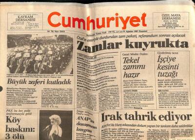 Cumhuriyet Gazetesi 31 Ağustos 1987 - Madonna Fransayı Alt Üst Etti GZ72479 - 2