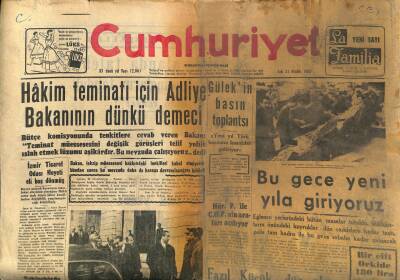 Cumhuriyet Gazetesi 31 Aralık 1957 - Gülekin Basın Toplantısı - İngiltere Makariosla Görüşecek ! GZ121902 - 1