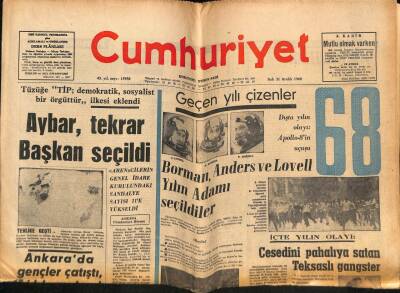 Cumhuriyet Gazetesi 31 Aralık 1968 - Borman , Anders Ve Lovell Yılın Adamı Seçildiler GZ69632 - 2