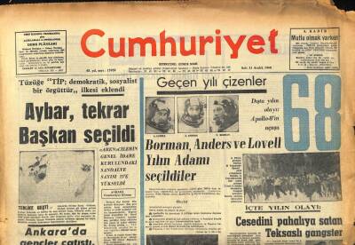 Cumhuriyet Gazetesi 31 Aralık 1968 - Borman , Anders Ve Lovell Yılın Adamı Seçildiler GZ86663 - 1