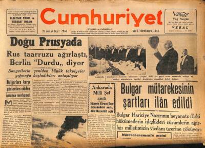 Cumhuriyet Gazetesi 31 Ekim 1944 - Bulgar Mütarekesinin Şartları İlan Edildi GZ69845 - 2