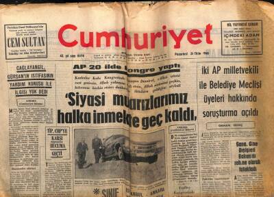 Cumhuriyet Gazetesi 31 Ekim 1966 - Demirel Siyasi Muarızlarımız Halka İnmekte Geç Kaldı GZ103139 - 2