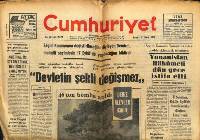 Cumhuriyet Gazetesi 31 Mart 1967 - Deniz Alevler İçinde 46 Ton Bomba Atıldı GZ103023 - 1