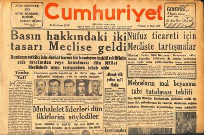 Cumhuriyet Gazetesi 31 Mayıs 1956 - Köprülü Dün Kıbrıs Heyetini Kabul Etti - Nüfuz Ticareti İçin Mecliste Tartışmalar GZ119769 - 1